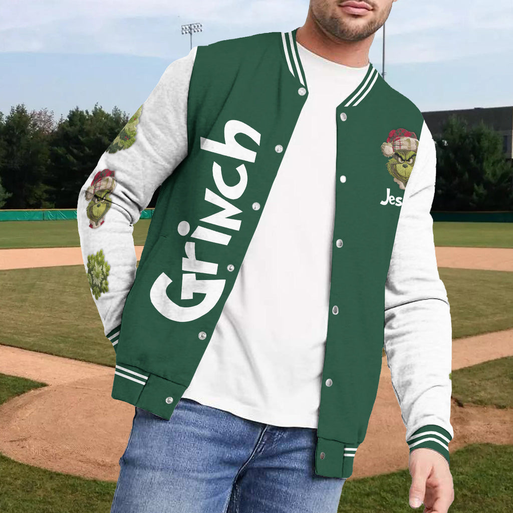 Personalized Merry Grinchmas Varsity Jacket Custom Name Gift Varsity Jacket GradoCreations