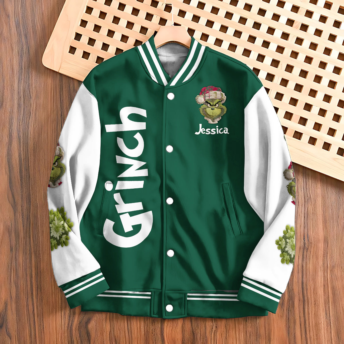 Personalized Merry Grinchmas Varsity Jacket Custom Name Gift Varsity Jacket GradoCreations