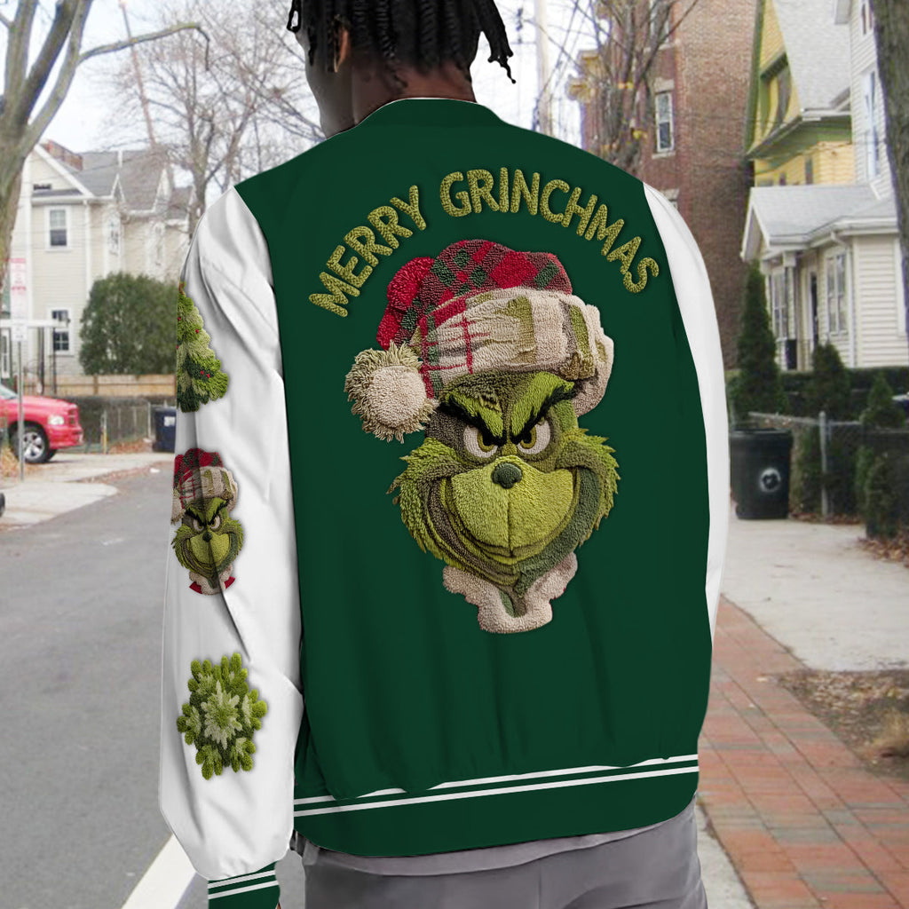 Personalized Merry Grinchmas Varsity Jacket Custom Name Gift Varsity Jacket GradoCreations