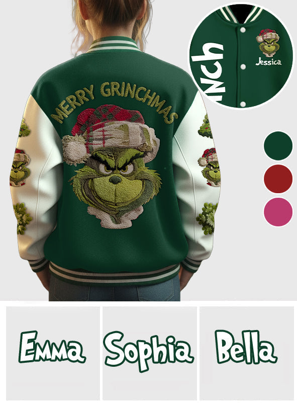 Personalized Merry Grinchmas Varsity Jacket Custom Name Gift Varsity Jacket GradoCreations