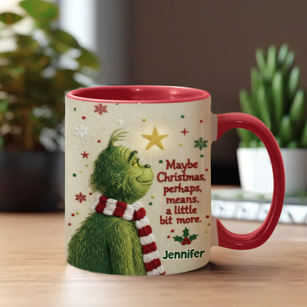 Personalized Christmas Accent Mug with Grinch Design Gift for Mom Accent Mug GradoCreations