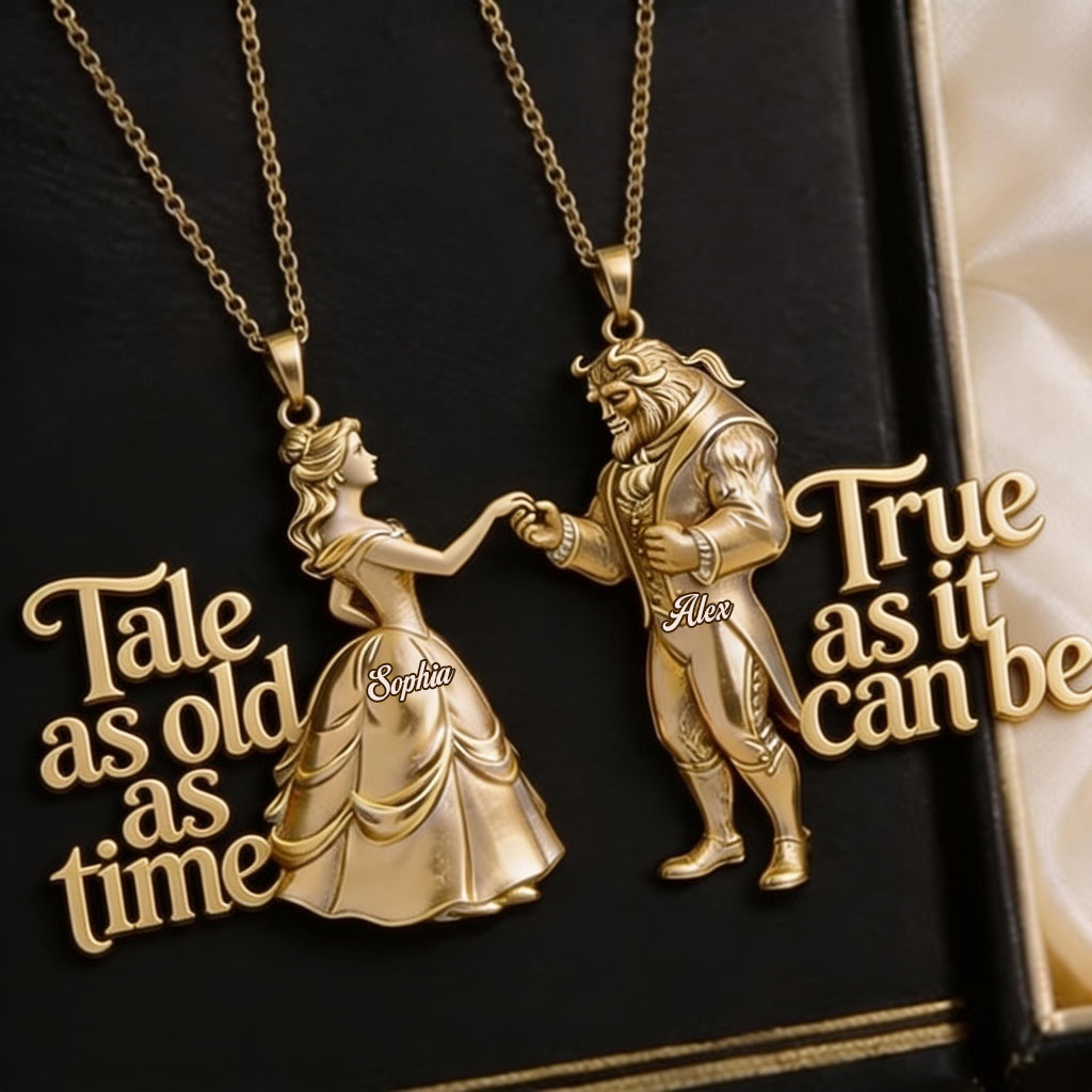 Personalized Beauty and the Beast Shaped Pendant Necklace Gift Shaped Metal Pendant Necklace GradoCreations