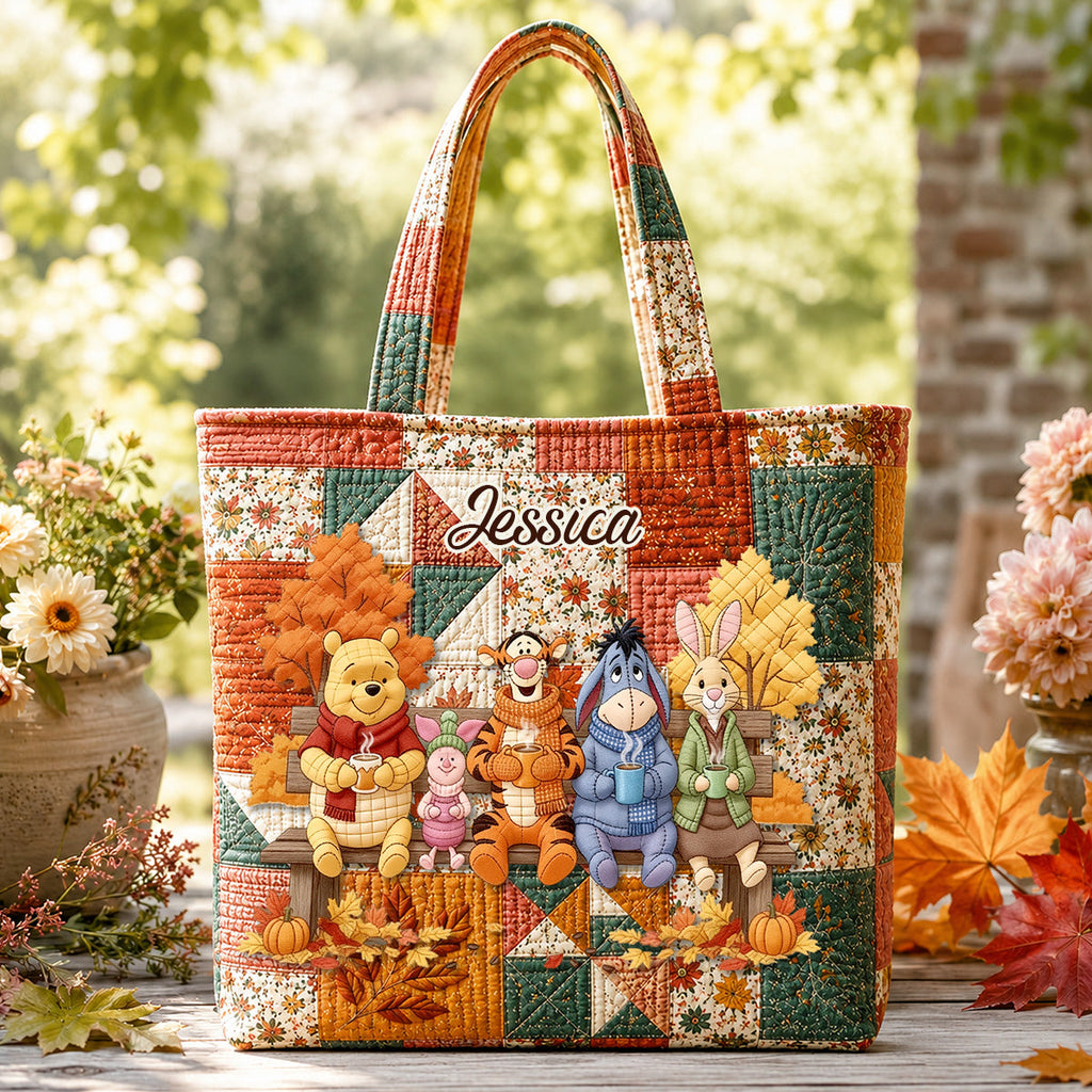 Personalized Autumn Quilted Tote Bag with Custom Name for Her Quilted Tote Bag GradoCreations