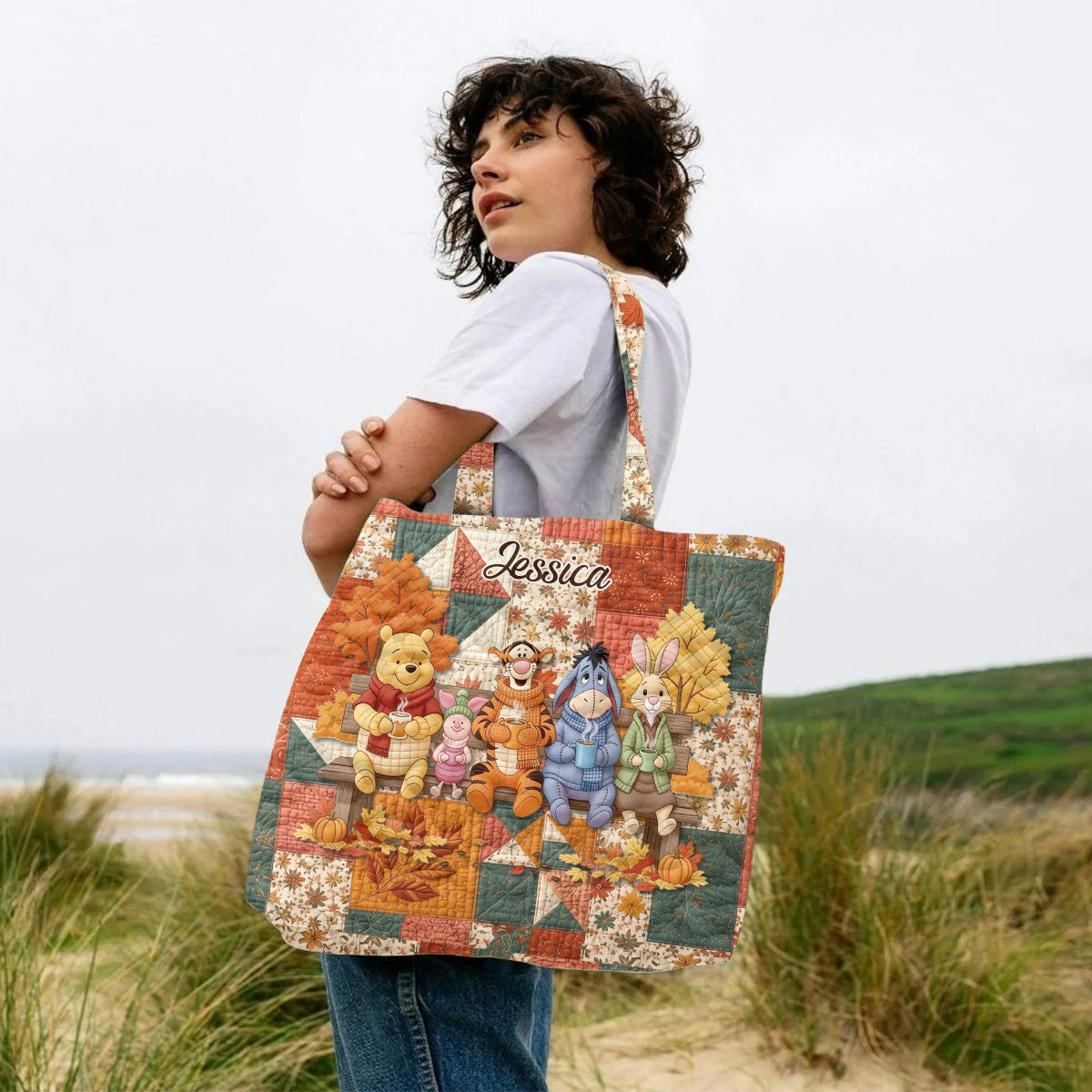 Personalized Autumn Quilted Tote Bag with Custom Name for Her Quilted Tote Bag GradoCreations