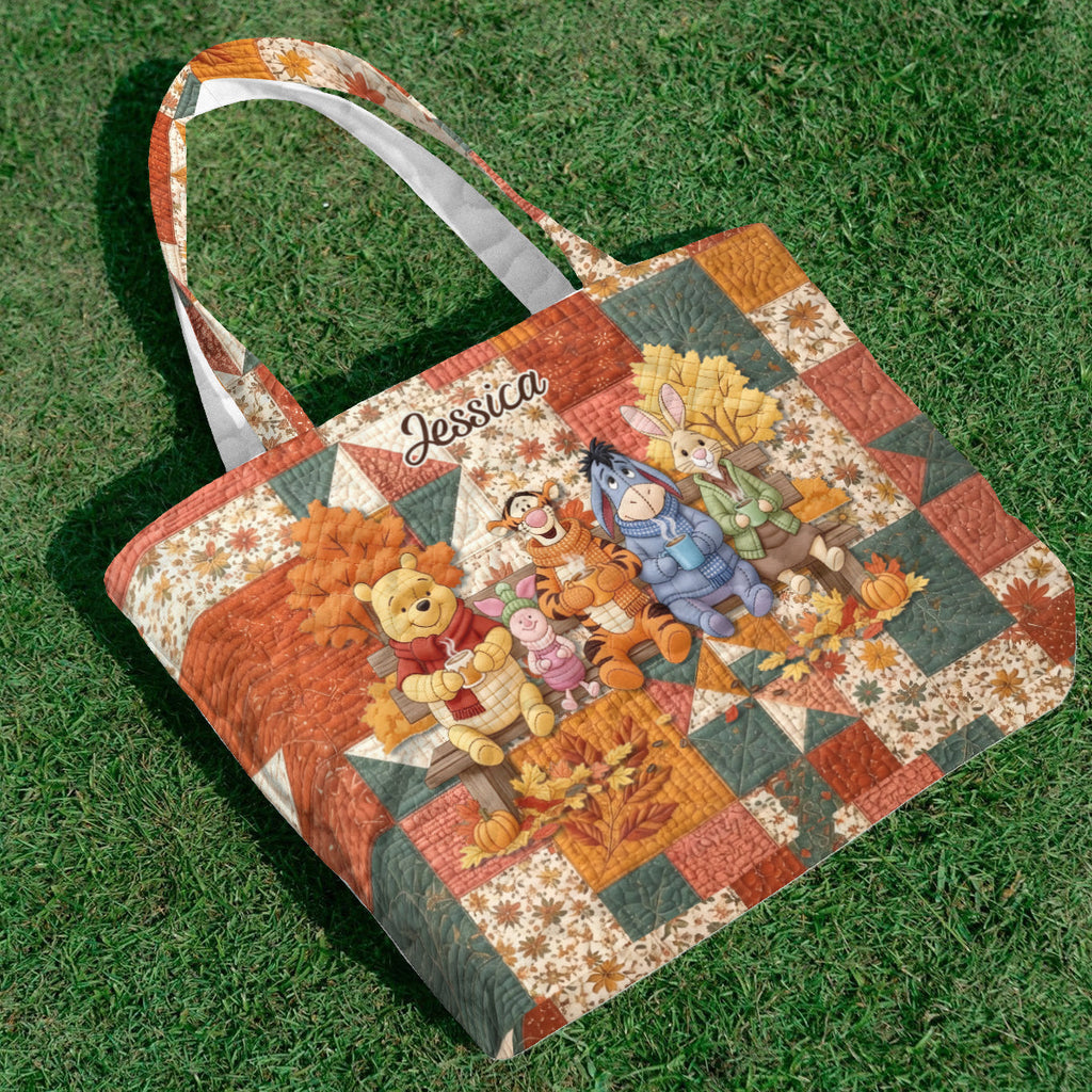 Personalized Autumn Quilted Tote Bag with Custom Name for Her Quilted Tote Bag GradoCreations