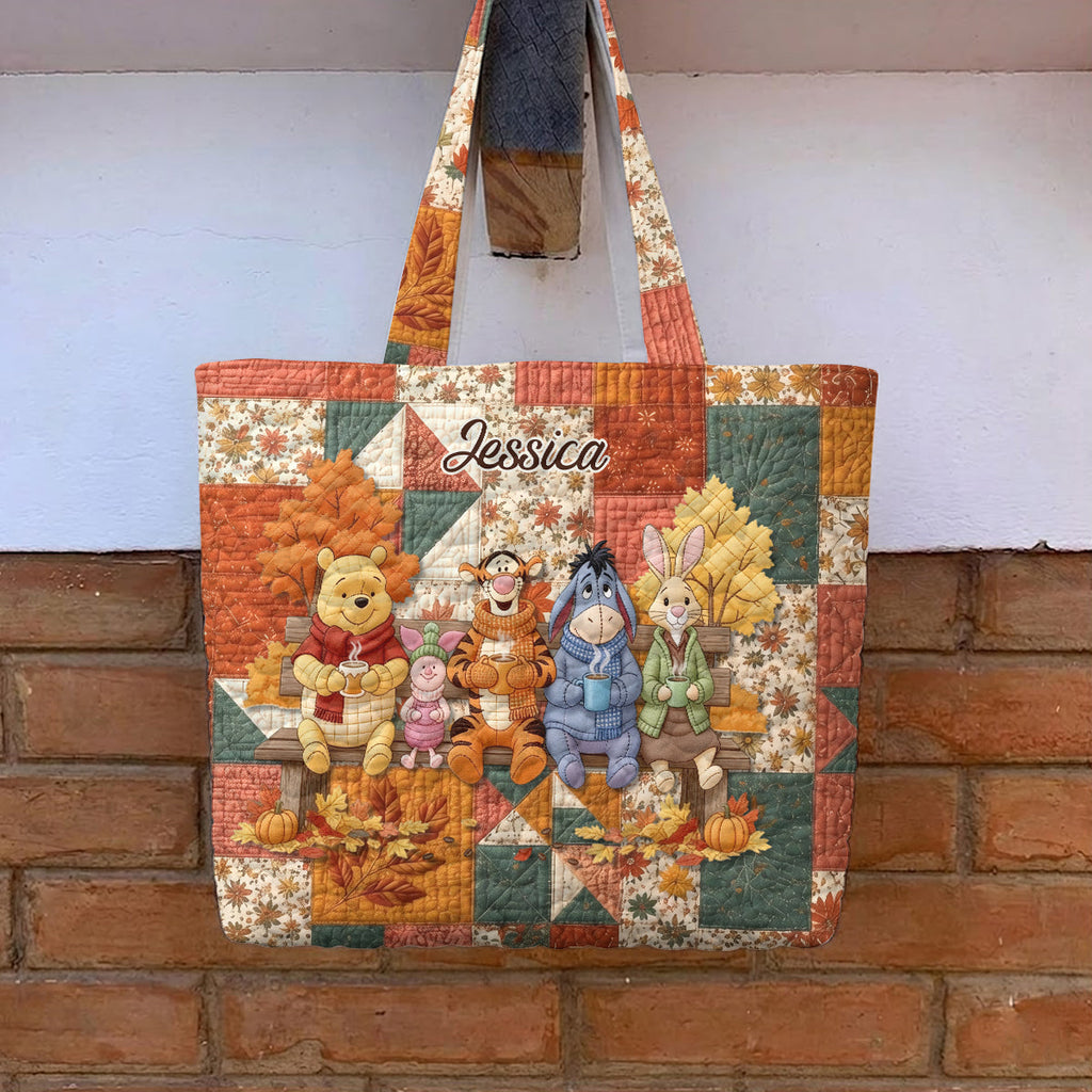Personalized Autumn Quilted Tote Bag with Custom Name for Her Quilted Tote Bag GradoCreations