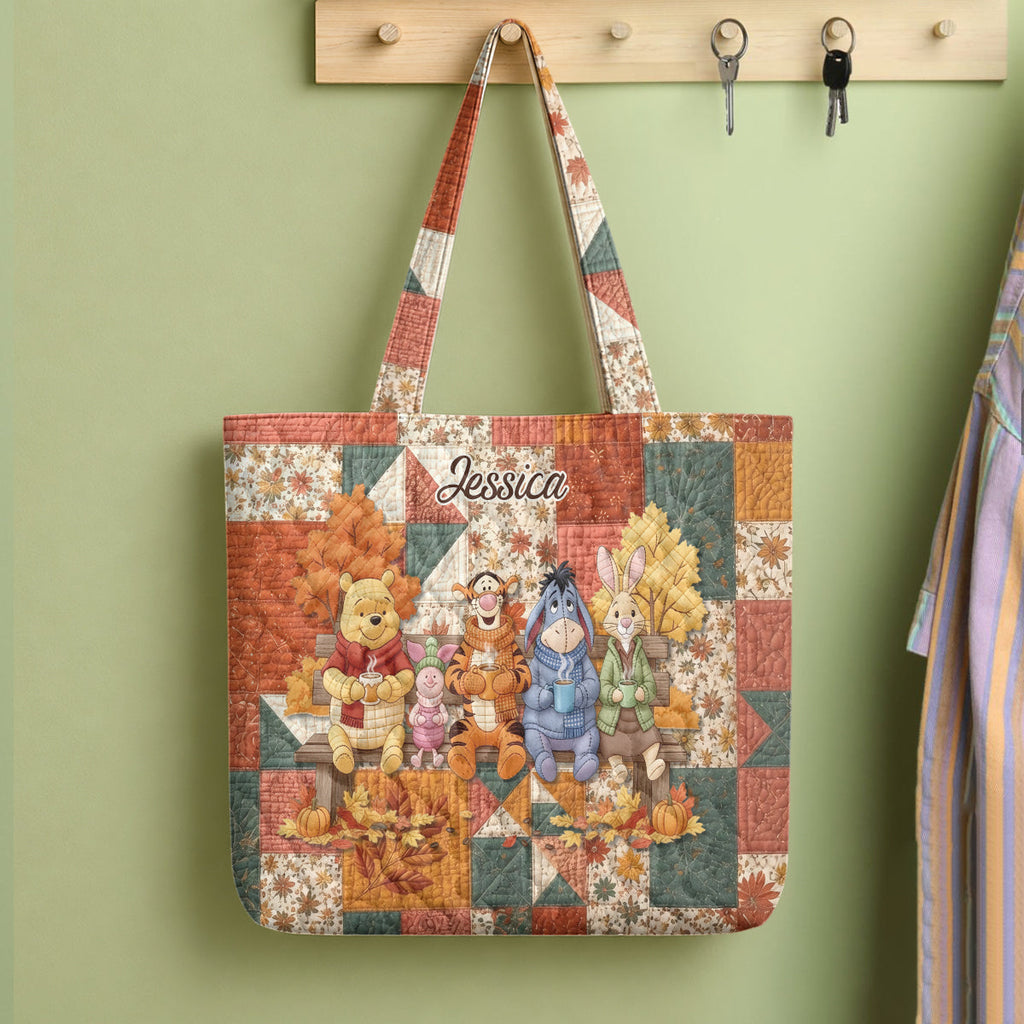 Personalized Autumn Quilted Tote Bag with Custom Name for Her Quilted Tote Bag GradoCreations