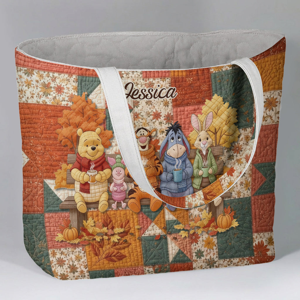 Personalized Autumn Quilted Tote Bag with Custom Name for Her Quilted Tote Bag GradoCreations