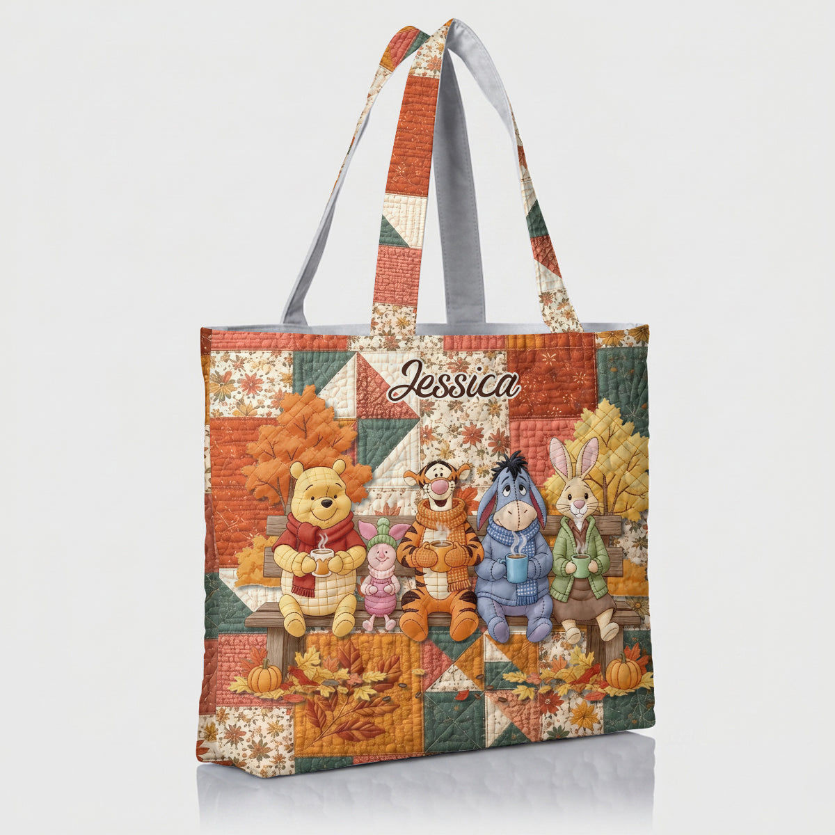 Personalized Autumn Quilted Tote Bag with Custom Name for Her Quilted Tote Bag GradoCreations