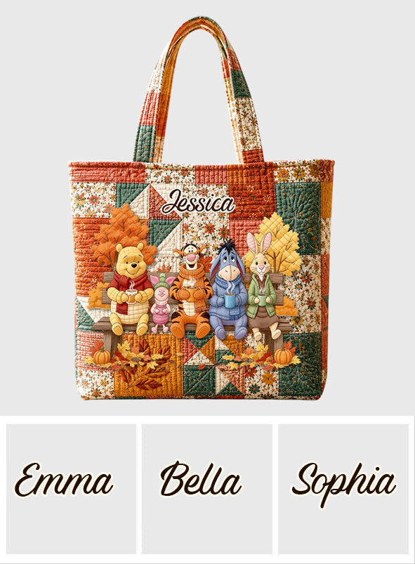 Personalized Autumn Quilted Tote Bag with Custom Name for Her Quilted Tote Bag GradoCreations