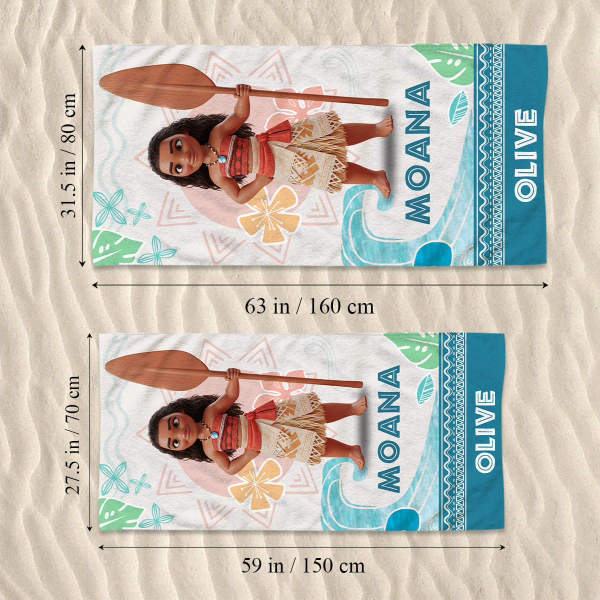 Personalized Moana and Maui Beach Towel Custom Name Gift Beach Towel GradoCreations