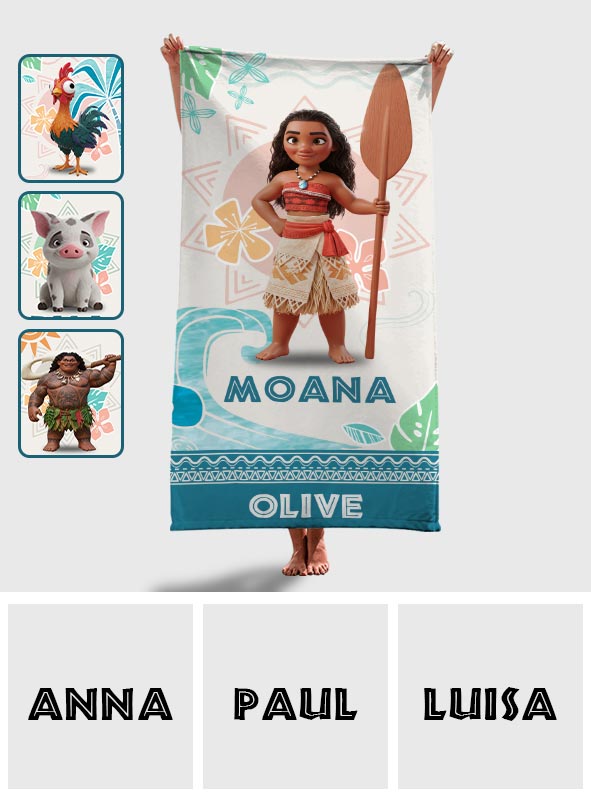 Personalized Moana and Maui Beach Towel Custom Name Gift Beach Towel GradoCreations