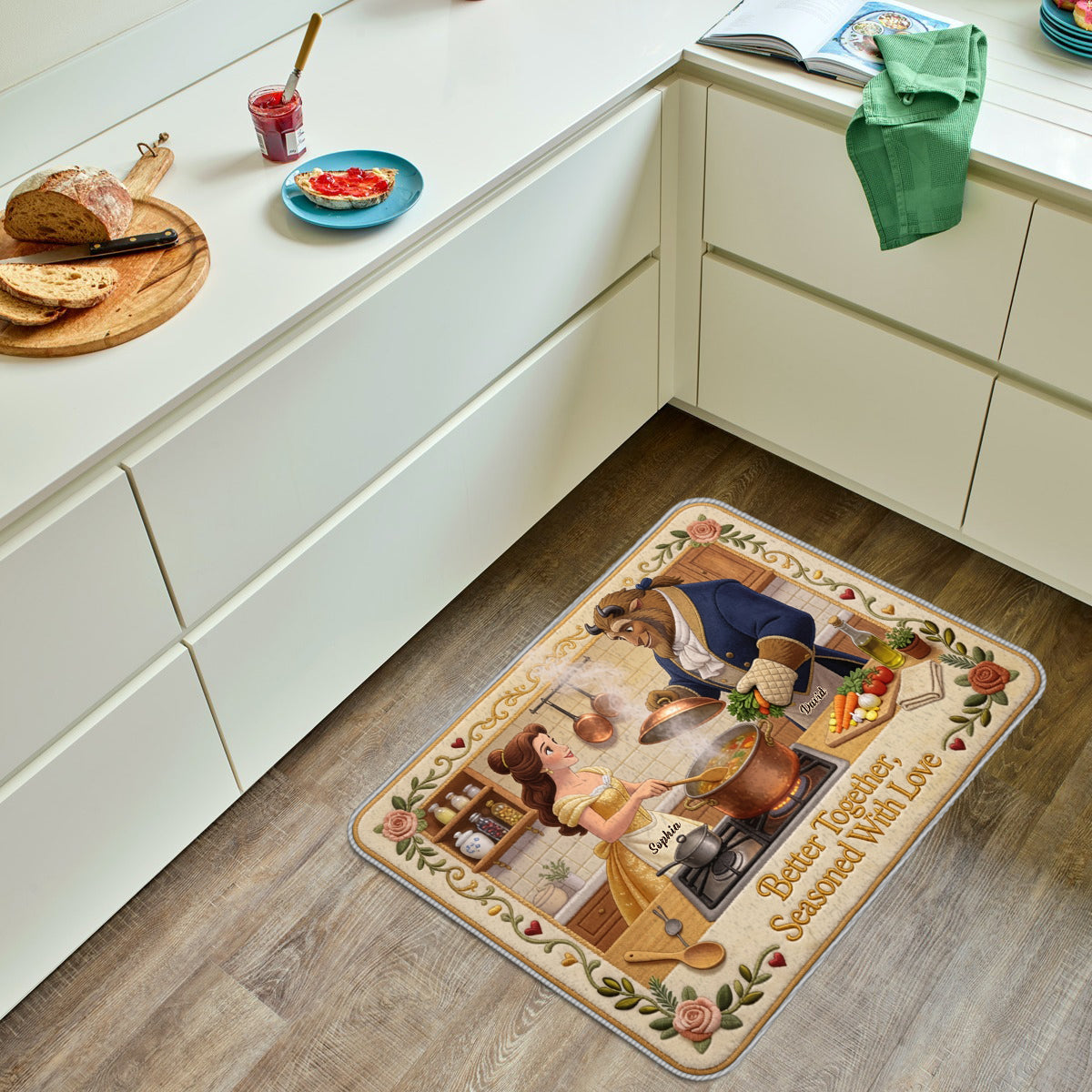 Personalized Beauty and the Beast Non-Slip Tufted Rug for Kitchen/Bathroom Non-Slip Tufted Rug GradoCreations