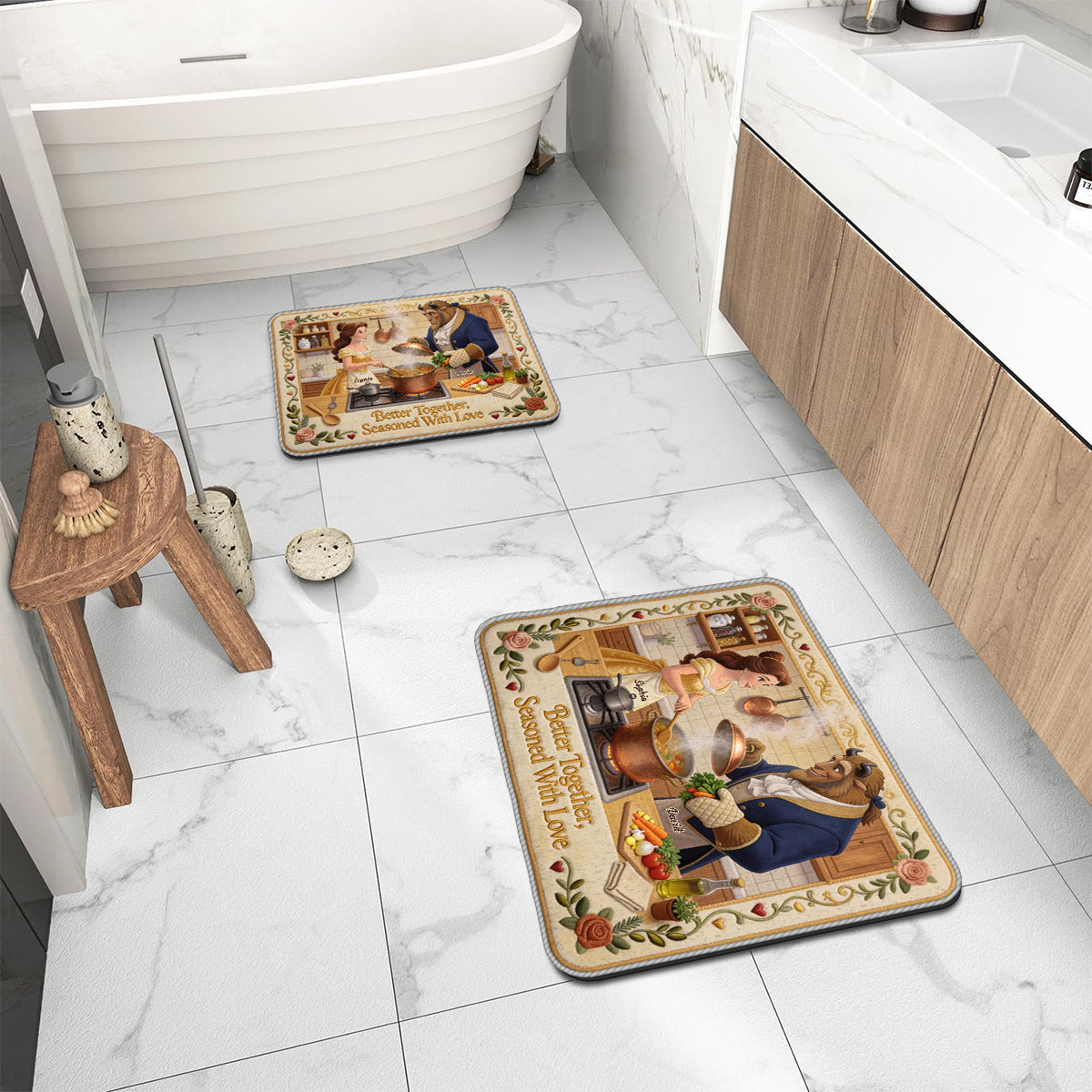 Personalized Beauty and the Beast Non-Slip Tufted Rug for Kitchen/Bathroom Non-Slip Tufted Rug GradoCreations