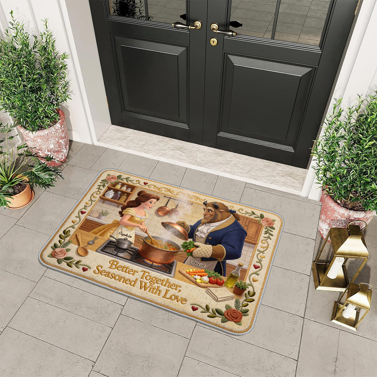 Personalized Beauty and the Beast Non-Slip Tufted Rug for Kitchen/Bathroom Non-Slip Tufted Rug GradoCreations
