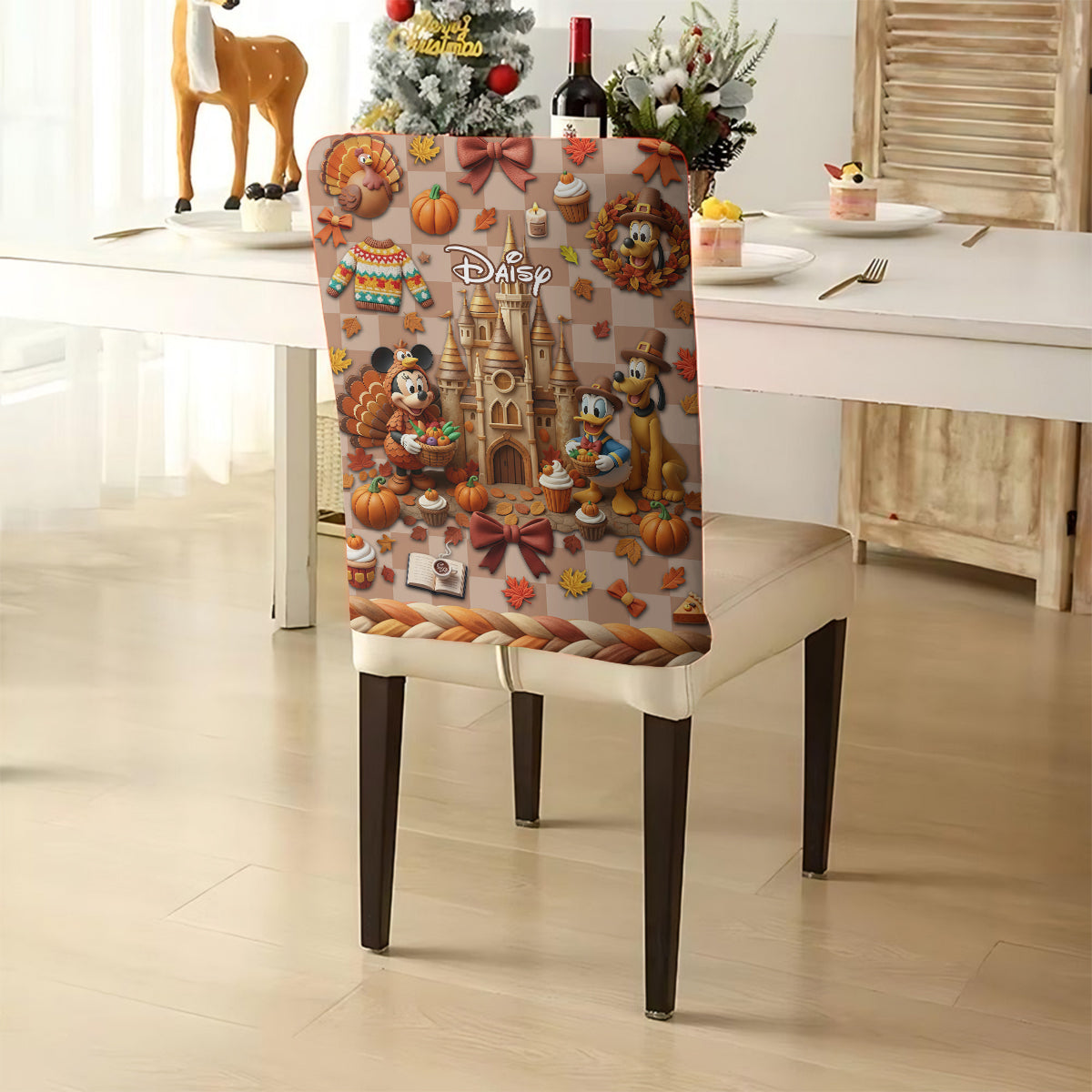 Personalized Holiday Chair Cover Set with Vibrant Design Chair Cover Set GradoCreations