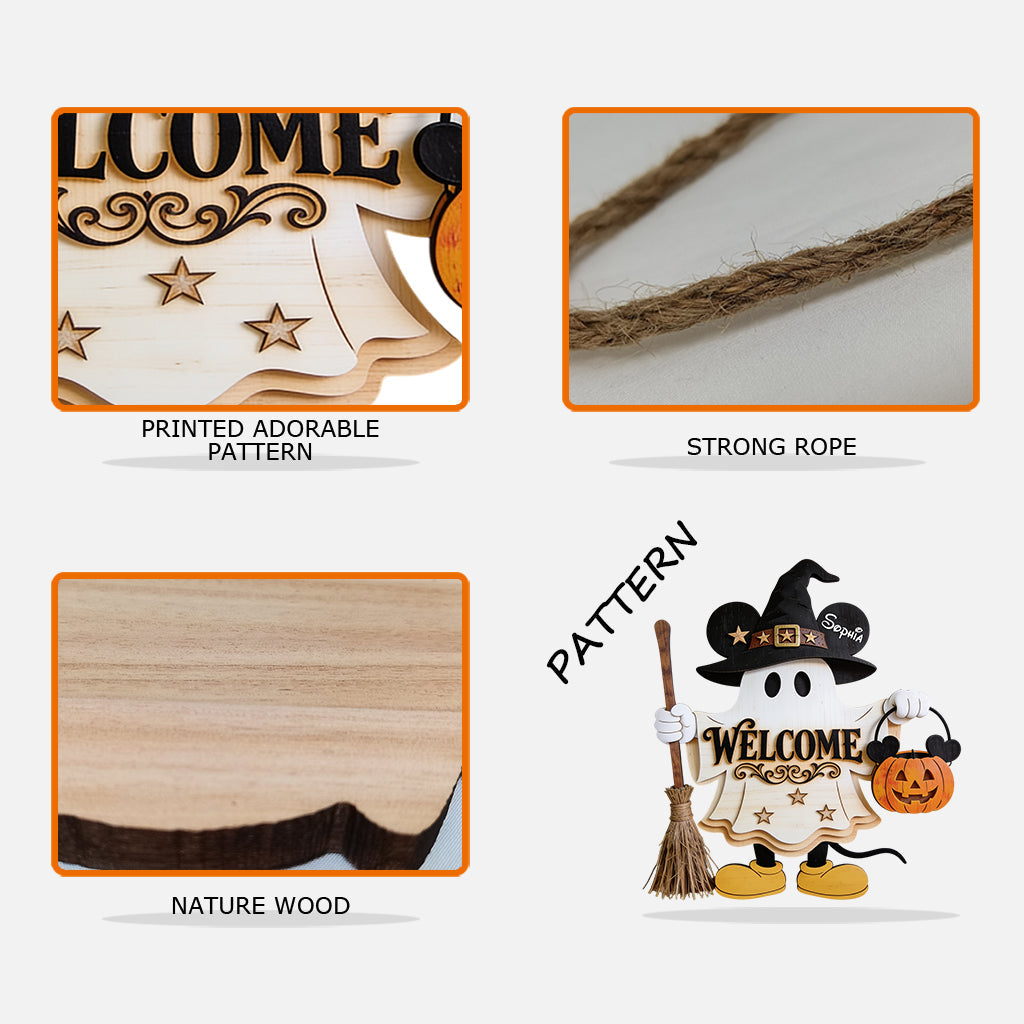 Personalized Halloween Ghost Welcome Sign for Home Decor Gift Wood Sign GradoCreations