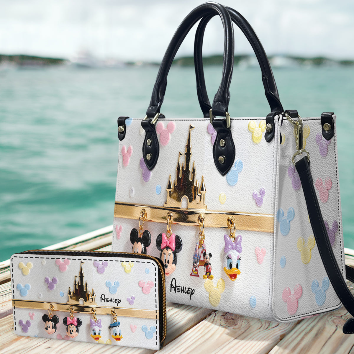 Personalized Mouse Leather Handbag & Long Wallet Gift for Her Leather Handbag & Leather Long Wallet GradoCreations