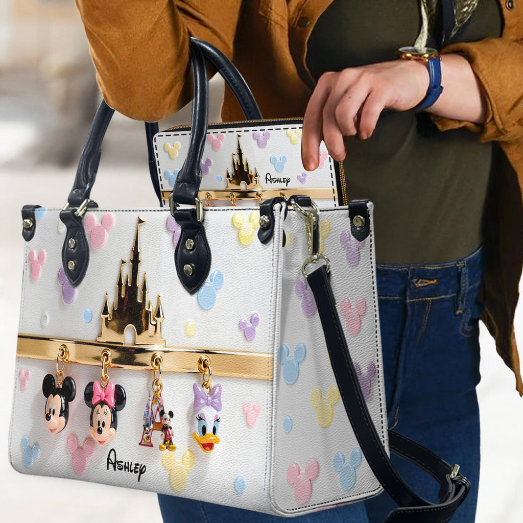 Personalized Mouse Leather Handbag & Long Wallet Gift for Her Leather Handbag & Leather Long Wallet GradoCreations