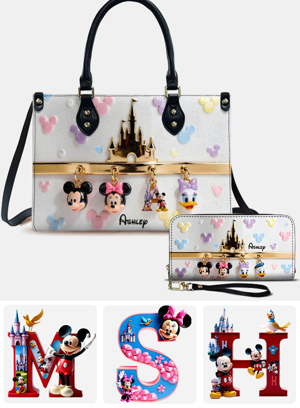 Personalized Mouse Leather Handbag & Long Wallet Gift for Her Leather Handbag & Leather Long Wallet GradoCreations