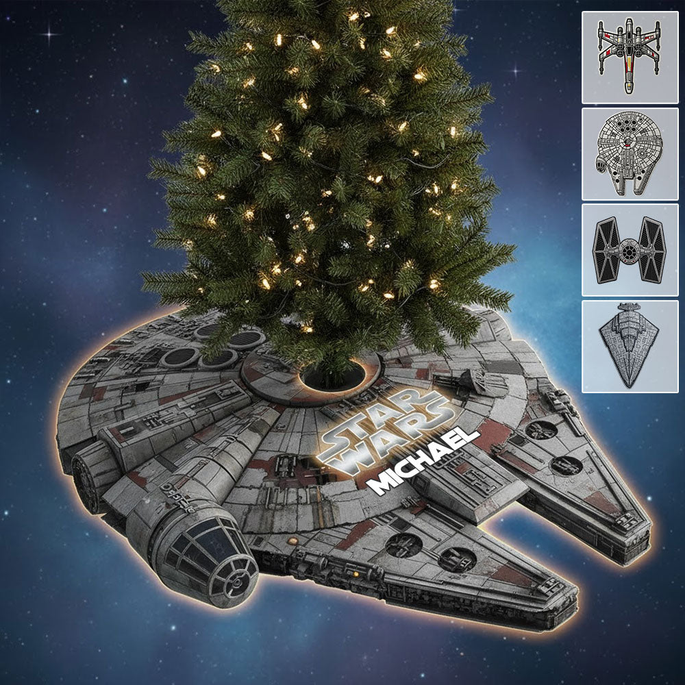 Personalized Star Wars Shaped Tree Skirt Custom Name Holiday Decor Shaped Tree Skirt GradoCreations
