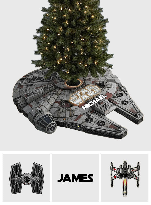 Personalized Star Wars Shaped Tree Skirt Custom Name Holiday Decor Shaped Tree Skirt GradoCreations
