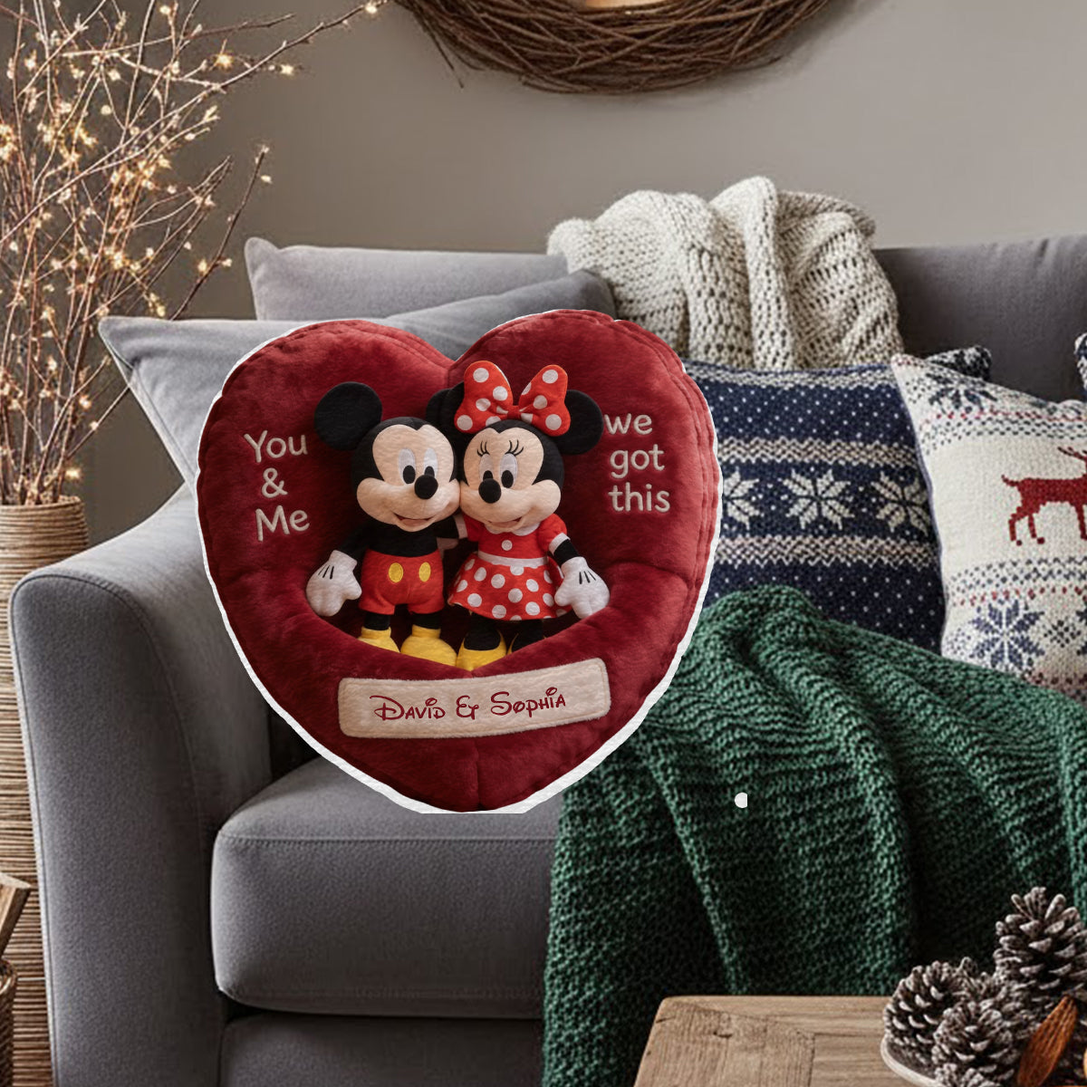Personalized Faux Fur Heart Pillow Custom Name Gift for Couples Faux Fur Shaped Pillow GradoCreations