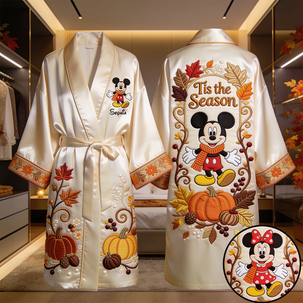 Personalized Satin Robe with Mickey Mouse Design for Couples | Custom Name Gift Satin Robe GradoCreations