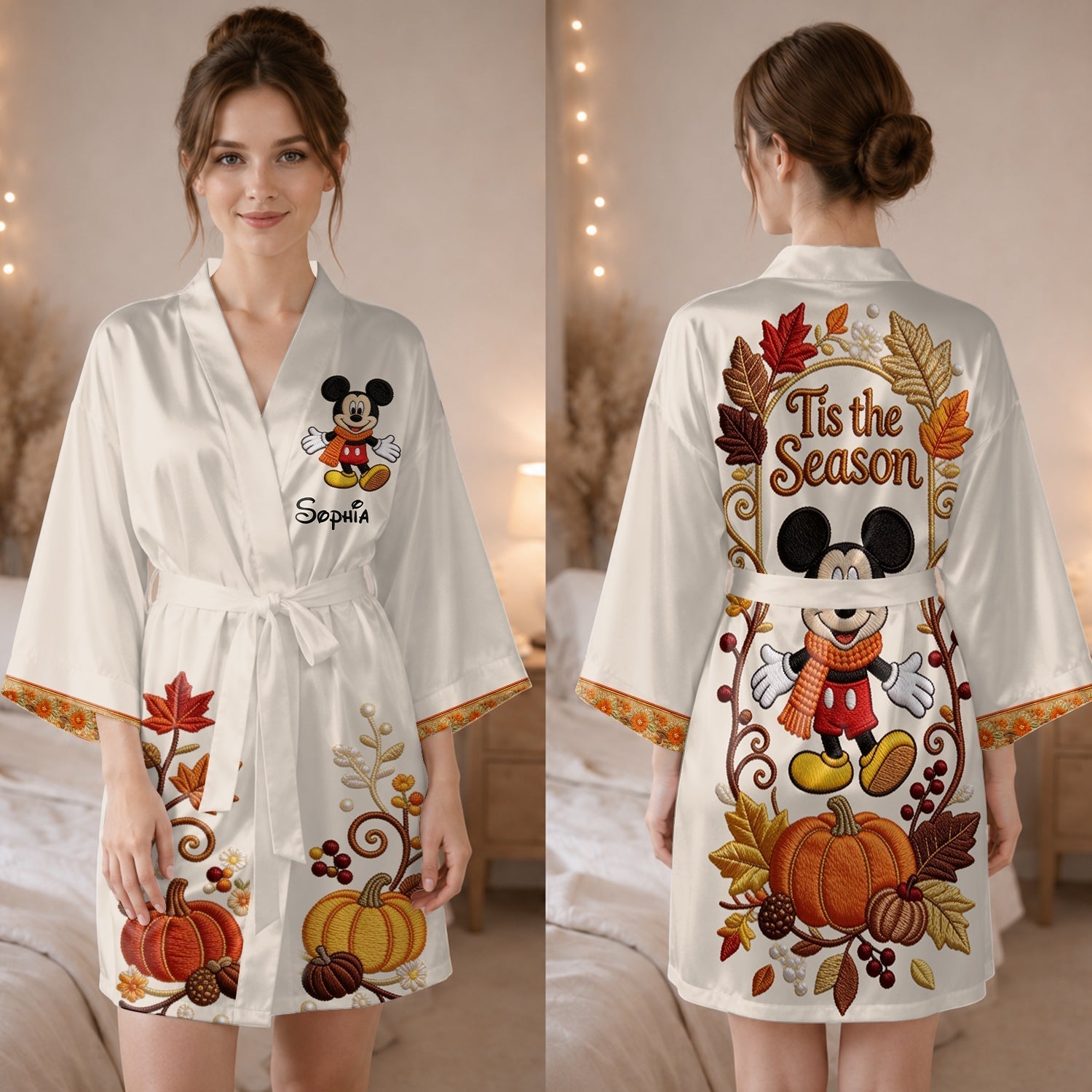 Personalized Satin Robe with Mickey Mouse Design for Couples | Custom Name Gift Satin Robe GradoCreations