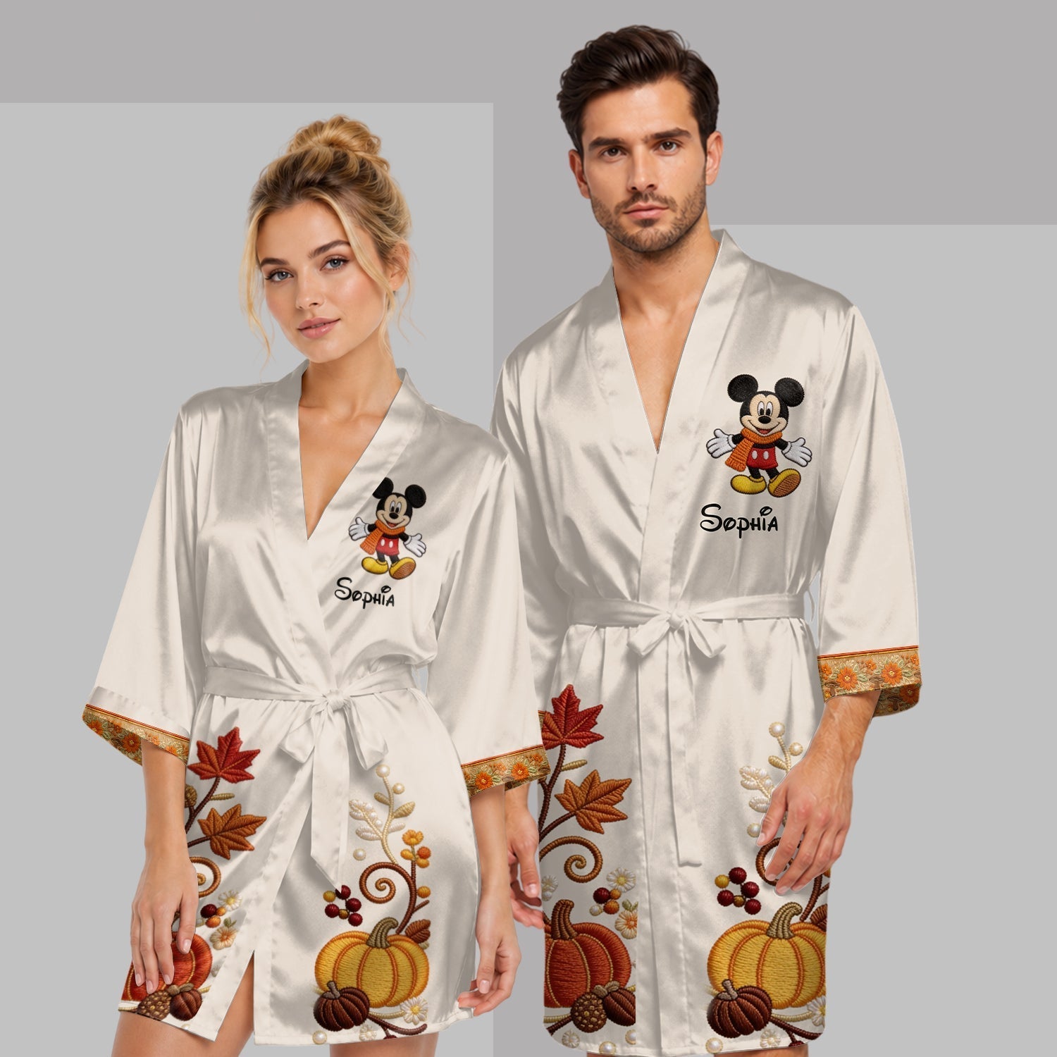 Personalized Satin Robe with Mickey Mouse Design for Couples | Custom Name Gift Satin Robe GradoCreations