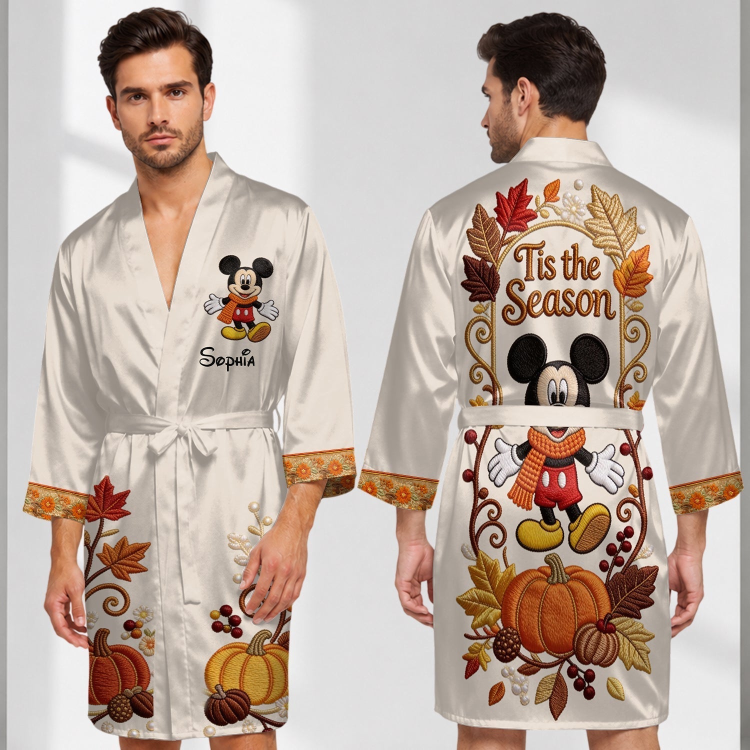 Personalized Satin Robe with Mickey Mouse Design for Couples | Custom Name Gift Satin Robe GradoCreations