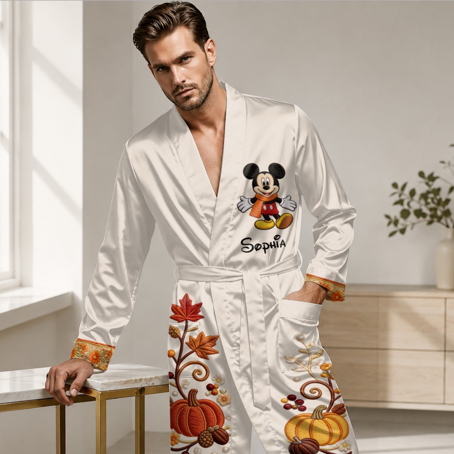 Personalized Satin Robe with Mickey Mouse Design for Couples | Custom Name Gift Satin Robe GradoCreations