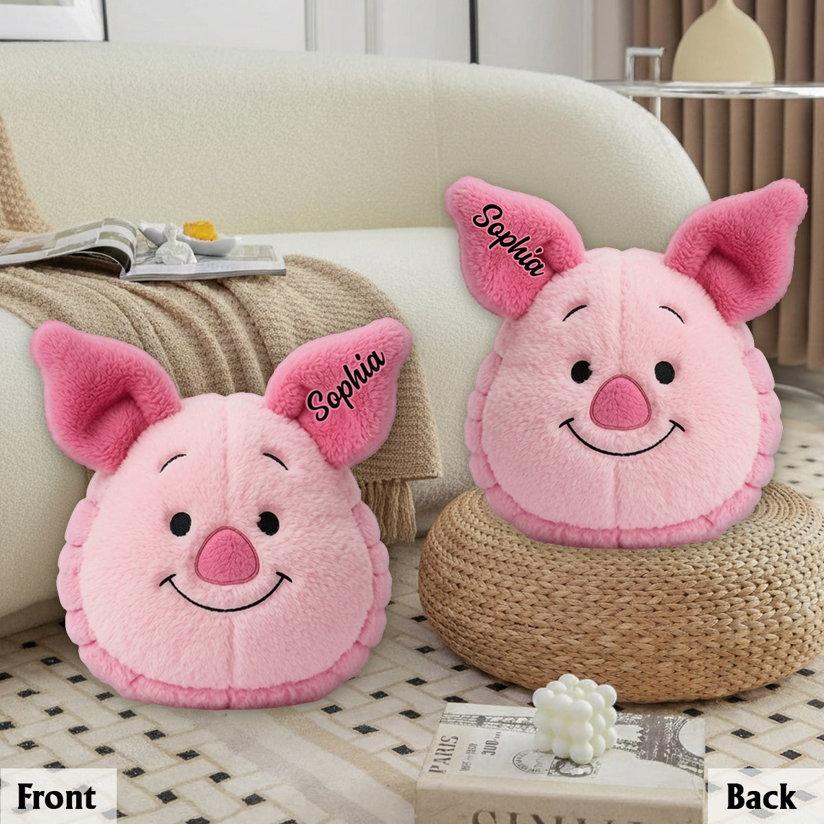 Personalized Bear Faux Fur Pillow Custom Name Gift for Kids Premium Faux Fur Pillow GradoCreations