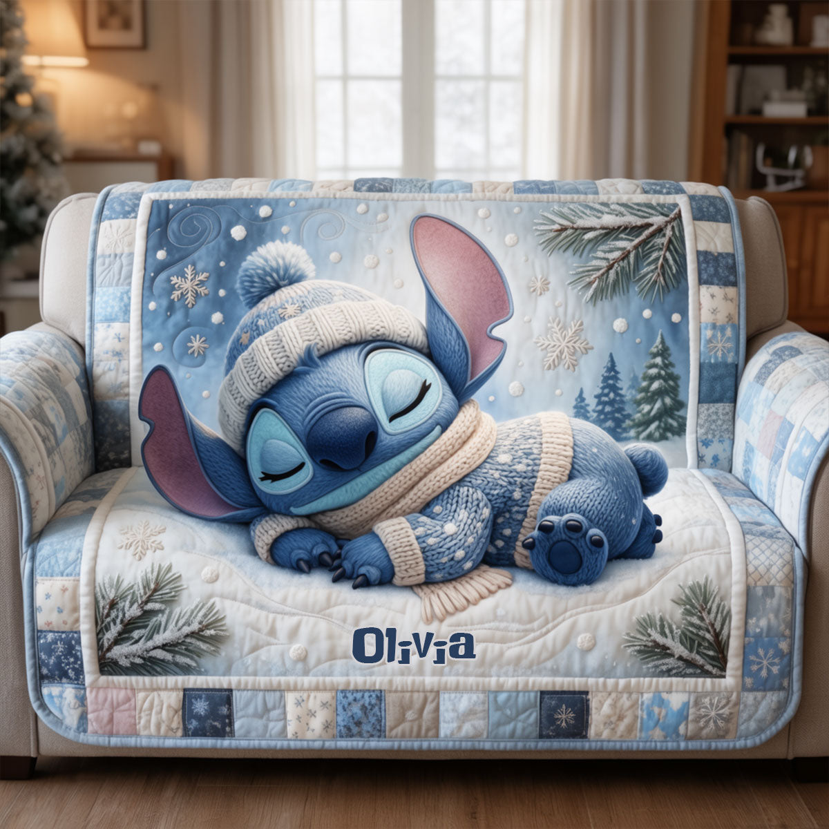 Personalized Quilted Sofa Cover with Ohana Theme for Kids Quilted Sofa/Couch Cover GradoCreations