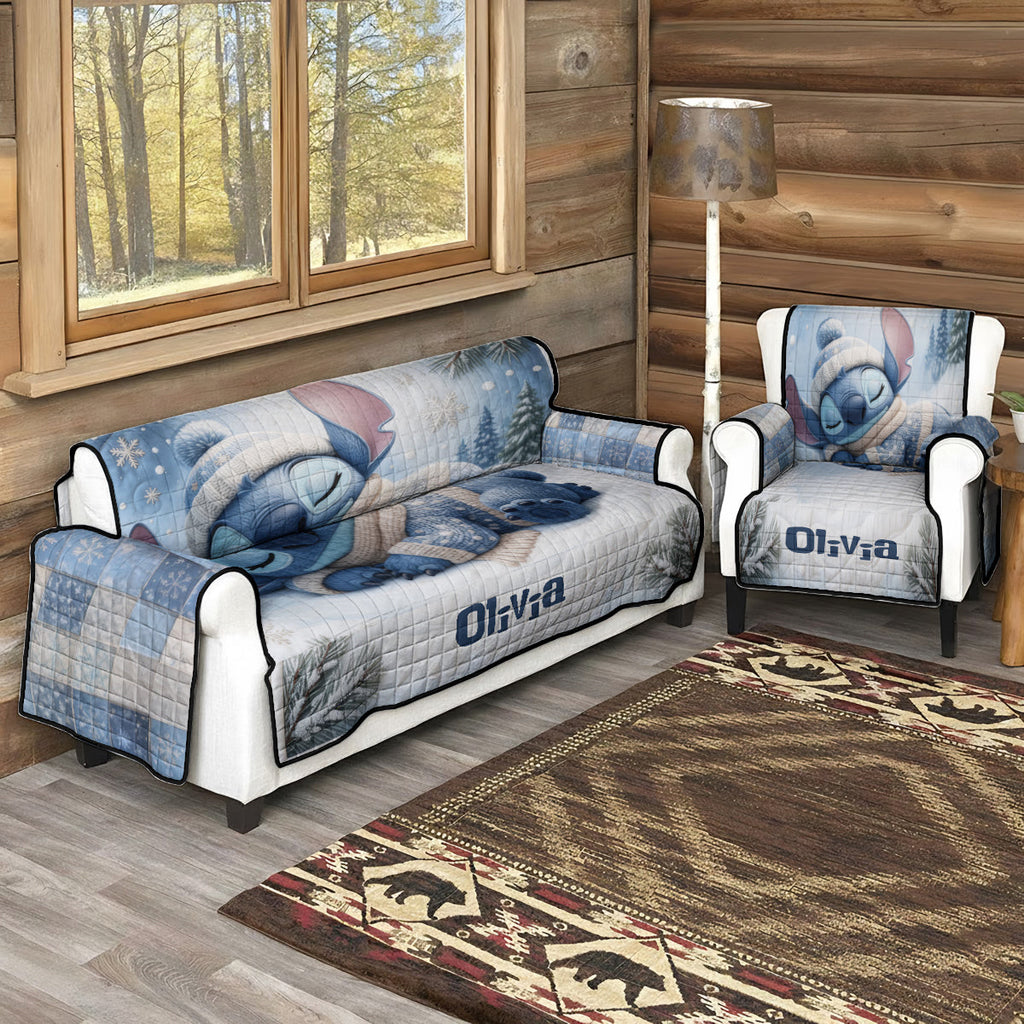 Personalized Quilted Sofa Cover with Ohana Theme for Kids Quilted Sofa/Couch Cover GradoCreations