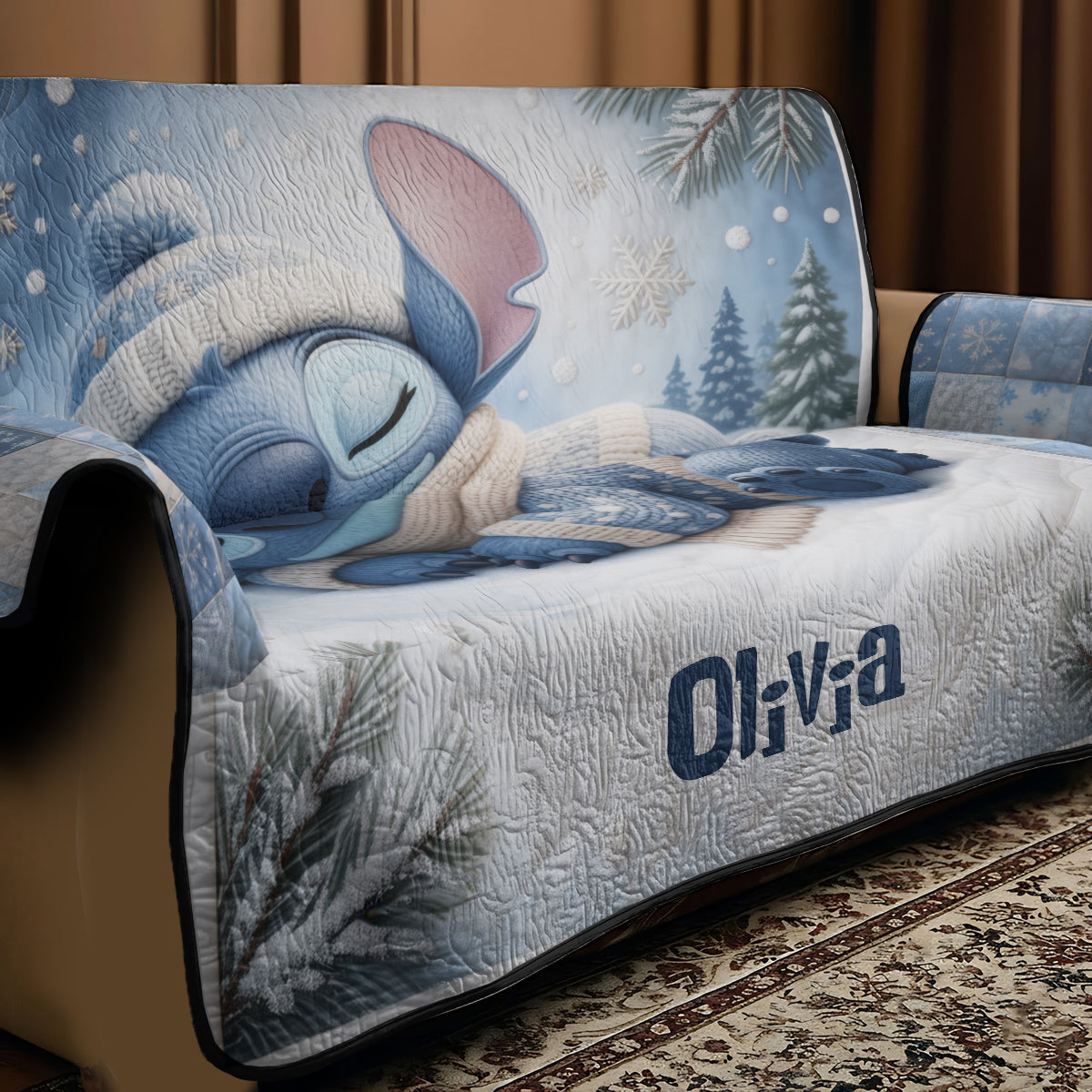 Personalized Quilted Sofa Cover with Ohana Theme for Kids Quilted Sofa/Couch Cover GradoCreations