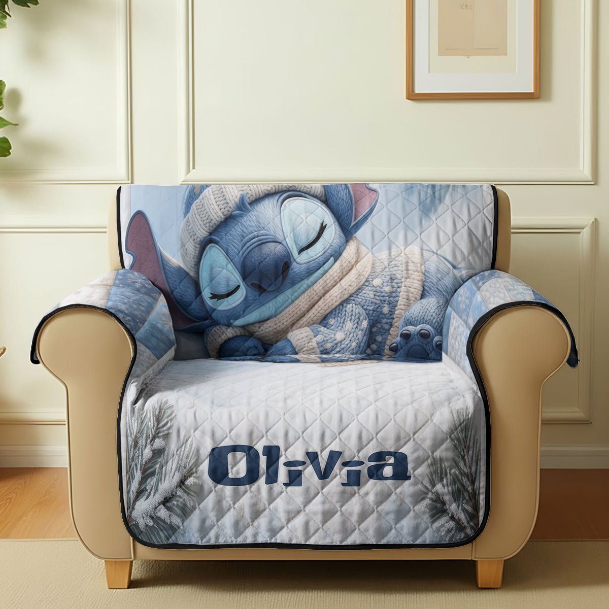 Personalized Quilted Sofa Cover with Ohana Theme for Kids Quilted Sofa/Couch Cover GradoCreations