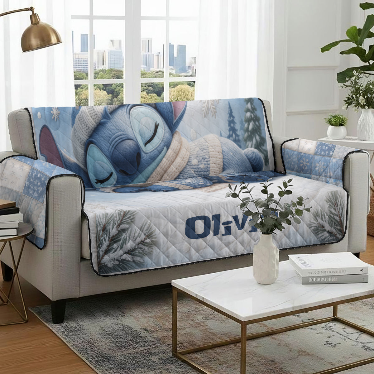 Personalized Quilted Sofa Cover with Ohana Theme for Kids Quilted Sofa/Couch Cover GradoCreations