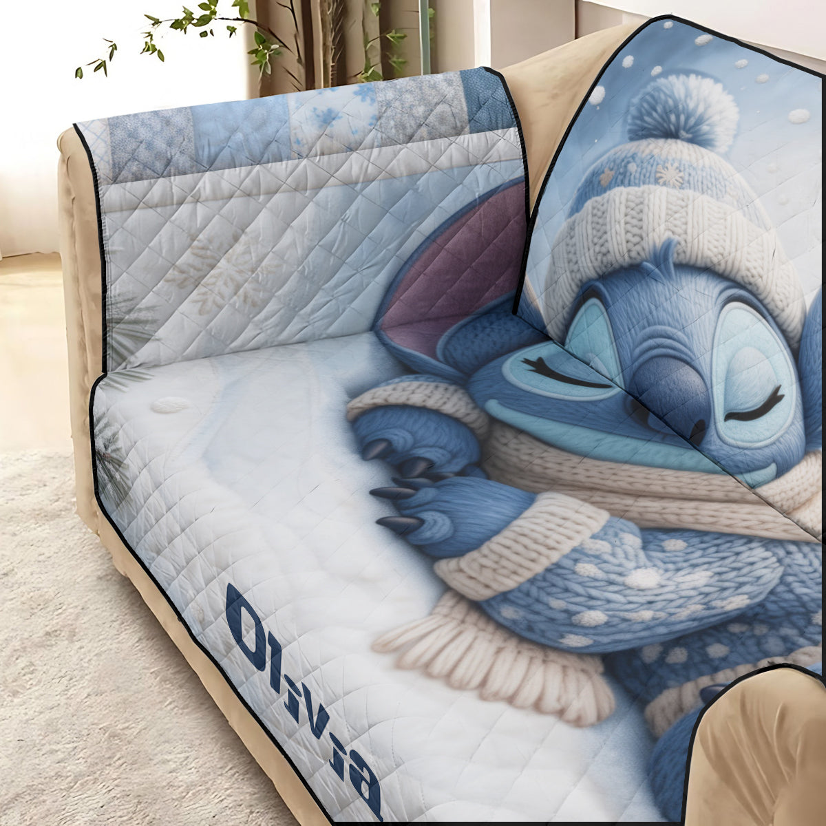Personalized Quilted Sofa Cover with Ohana Theme for Kids Quilted Sofa/Couch Cover GradoCreations
