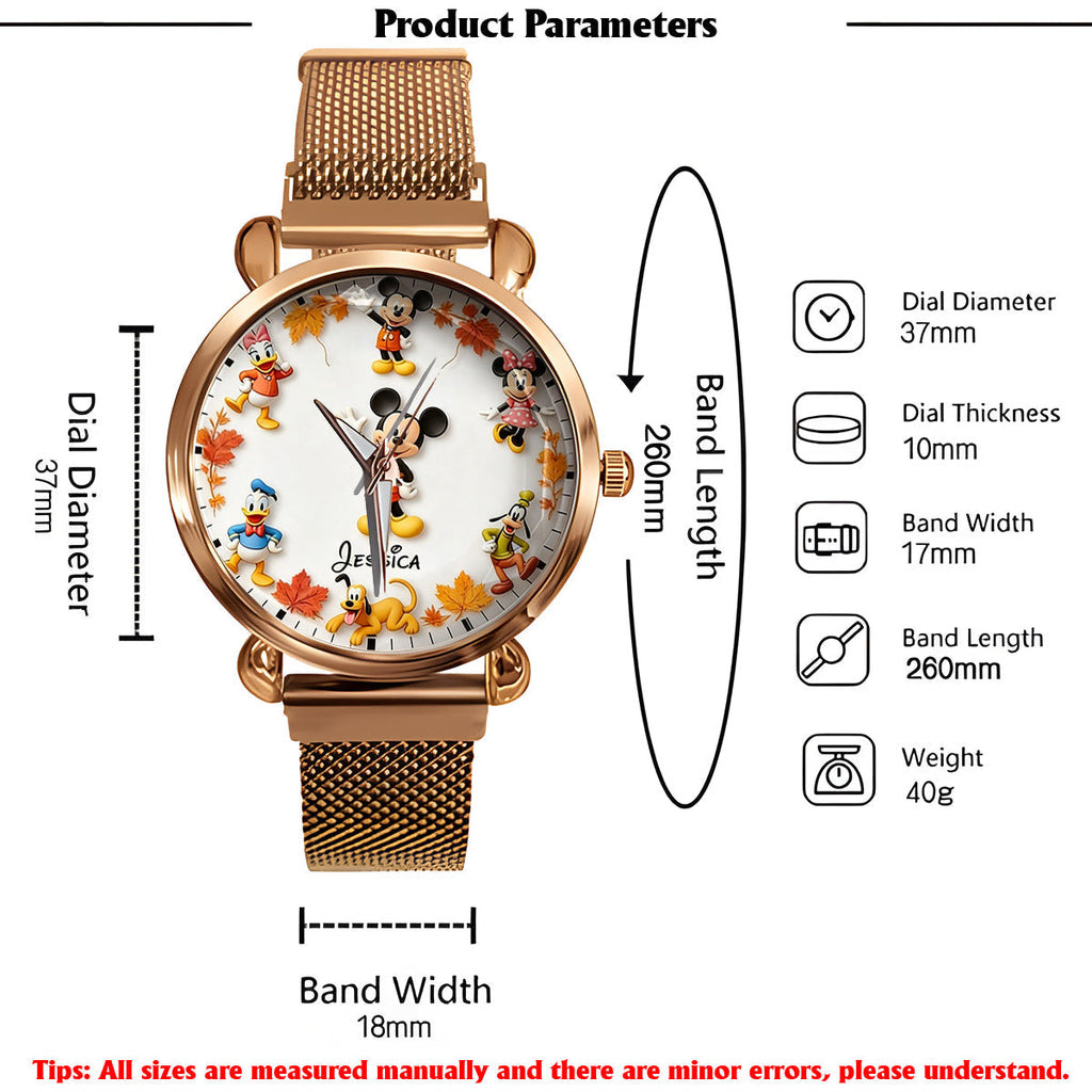 Personalized Mickey Mouse Fall Hand Watch for Women - Custom Name Gift Women Hand Watch GradoCreations