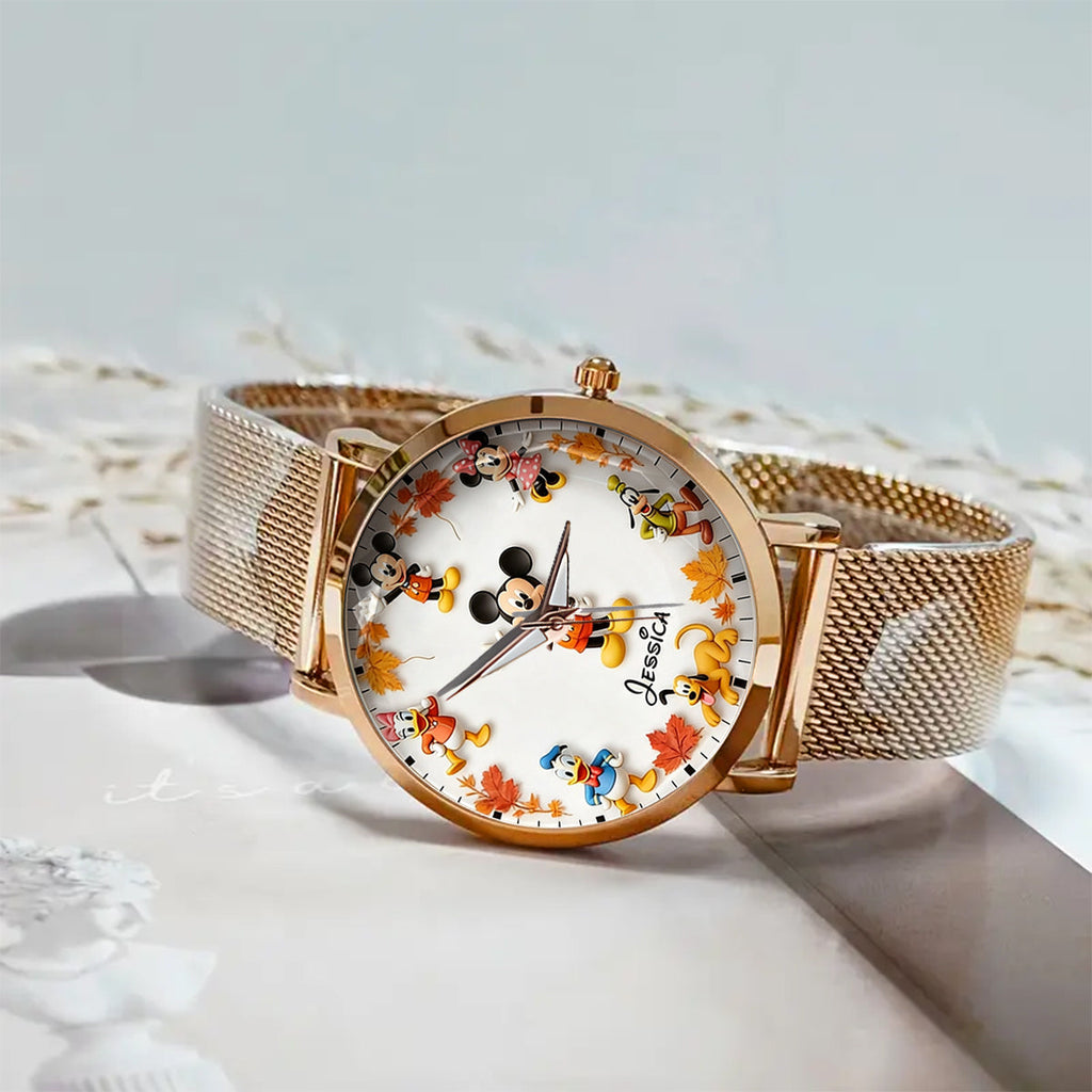 Personalized Mickey Mouse Fall Hand Watch for Women - Custom Name Gift Women Hand Watch GradoCreations