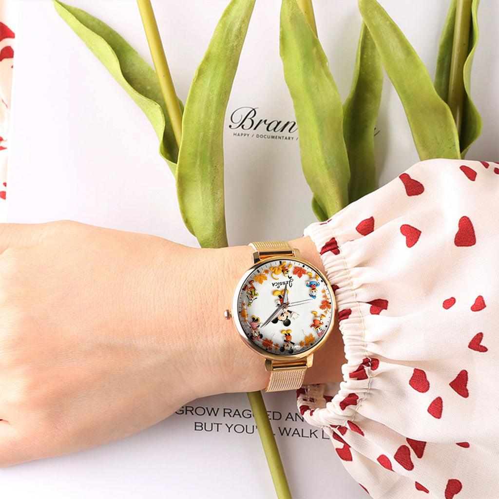 Personalized Mickey Mouse Fall Hand Watch for Women - Custom Name Gift Women Hand Watch GradoCreations