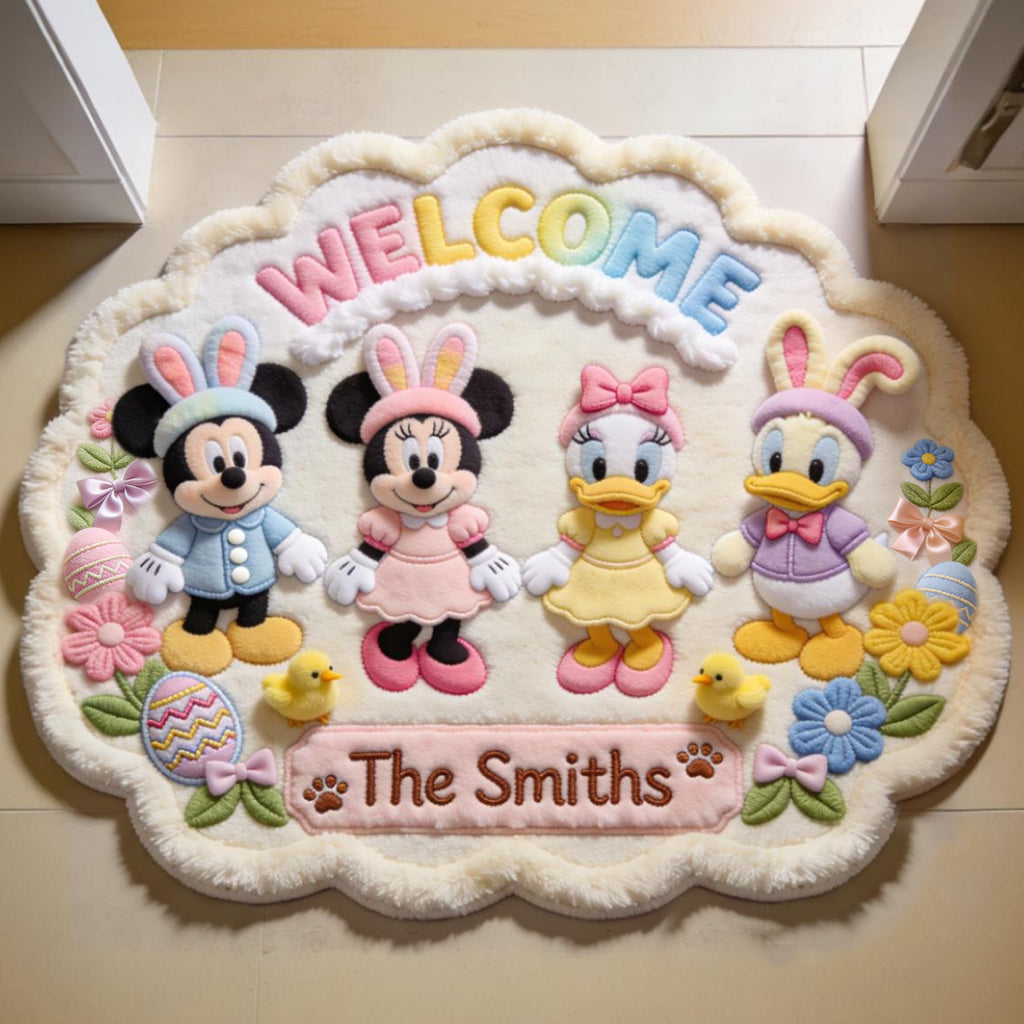 Personalized Disney Easter Non-Slip Tufted Rug for Family | Custom Name Welcome Mat Non-Slip Tufted Rug GradoCreations