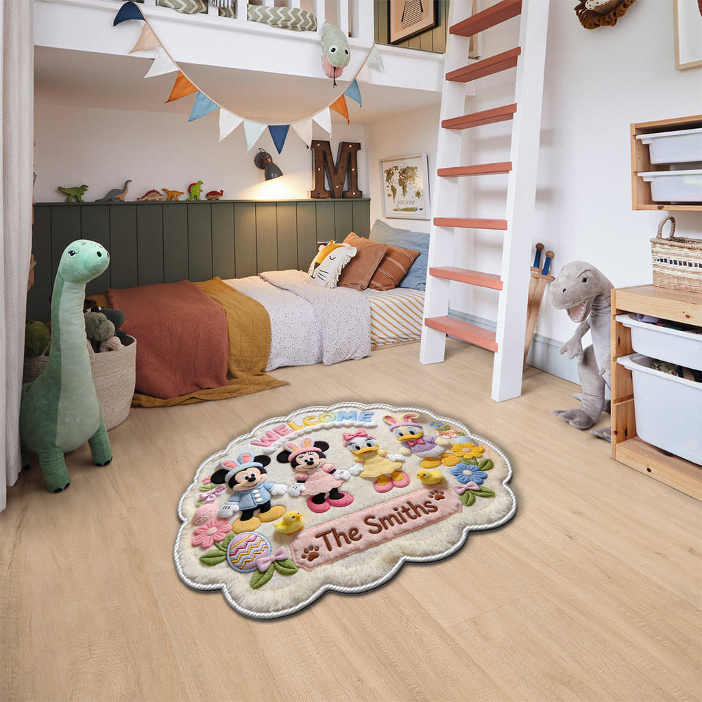 Personalized Disney Easter Non-Slip Tufted Rug for Family | Custom Name Welcome Mat Non-Slip Tufted Rug GradoCreations