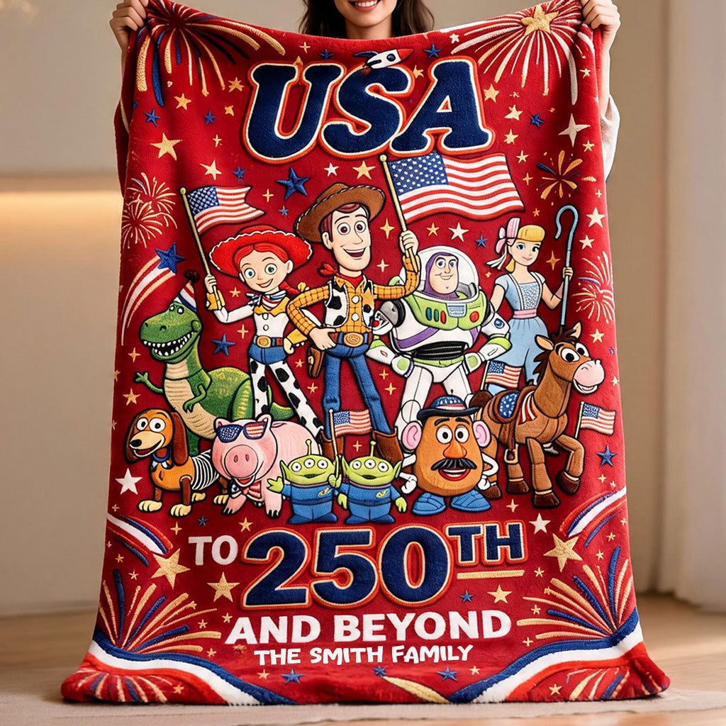 Personalized USA Themed Kids Blanket with Family Name Gift Blanket GradoCreations