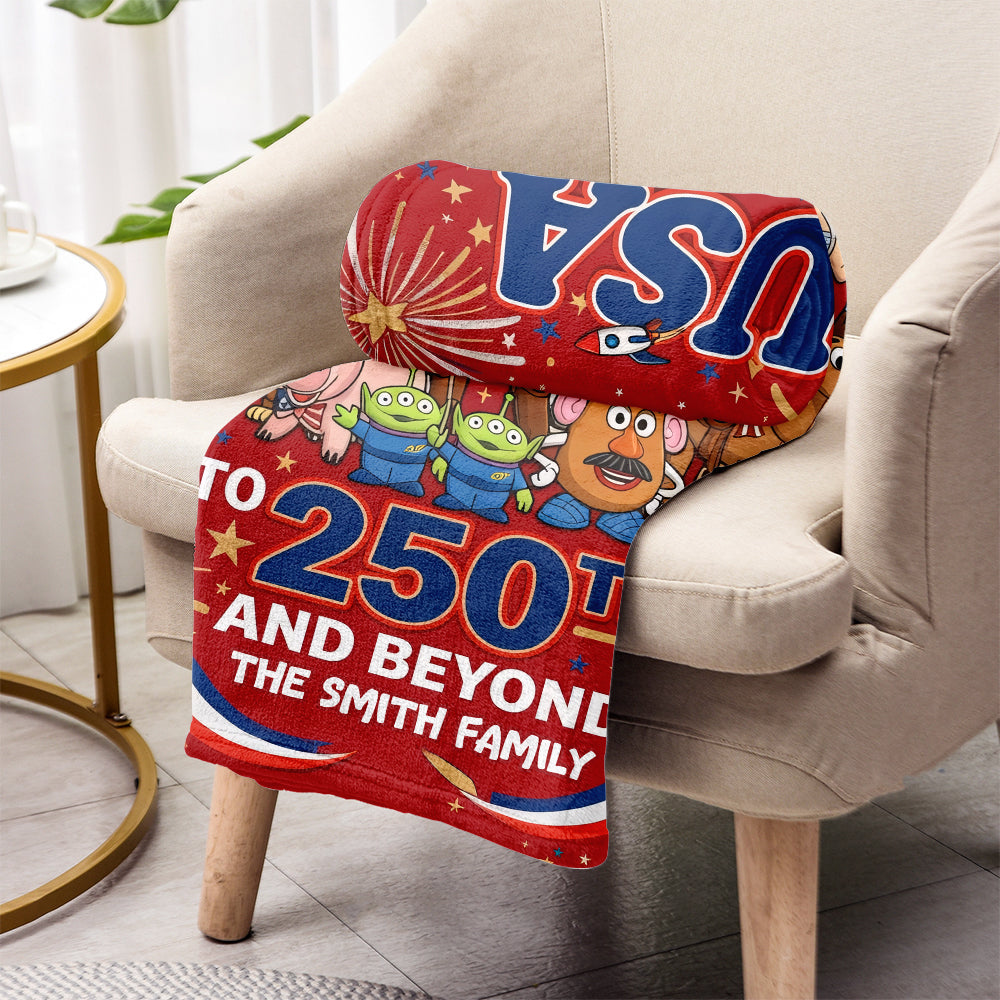 Personalized USA Themed Kids Blanket with Family Name Gift Blanket GradoCreations