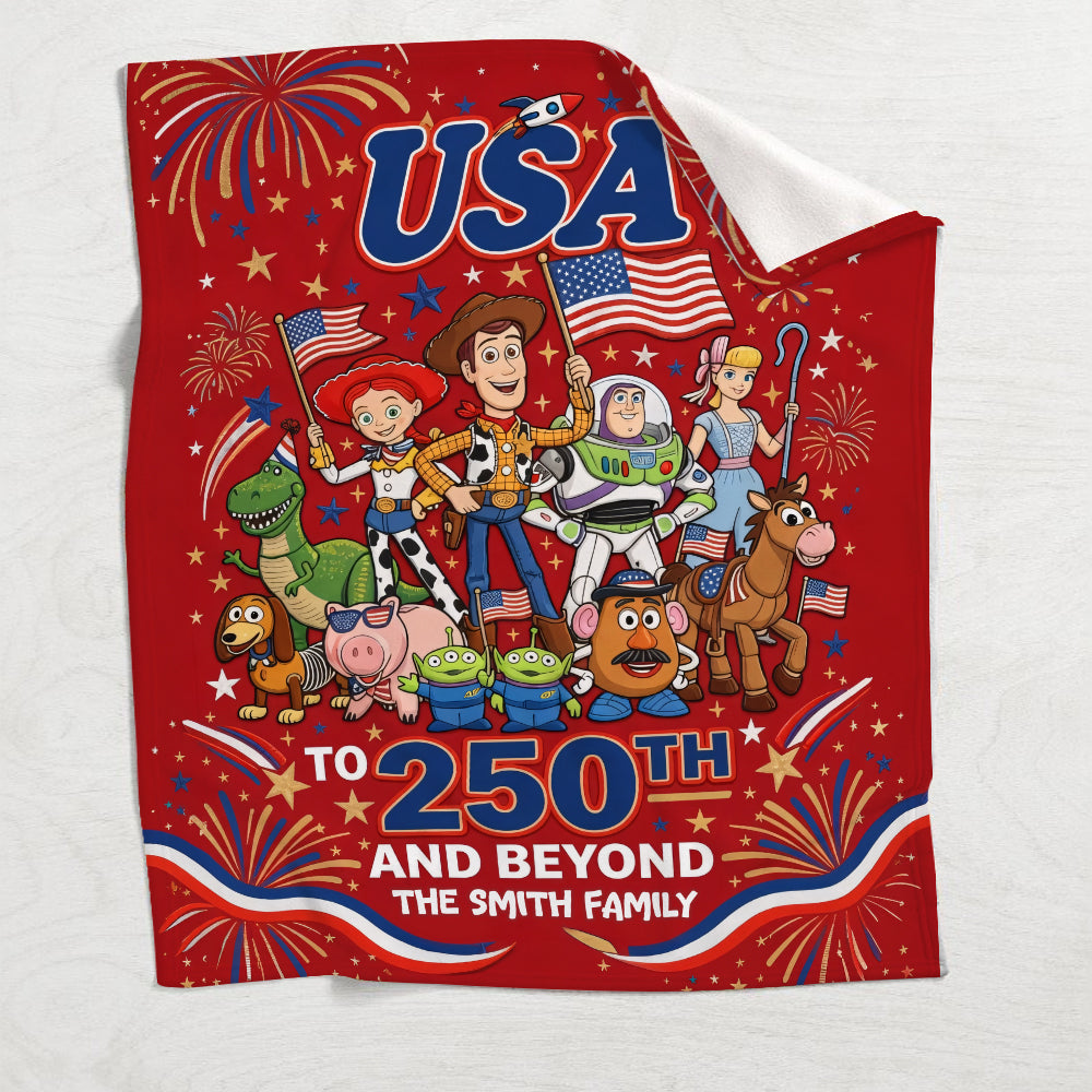 Personalized USA Themed Kids Blanket with Family Name Gift Blanket GradoCreations
