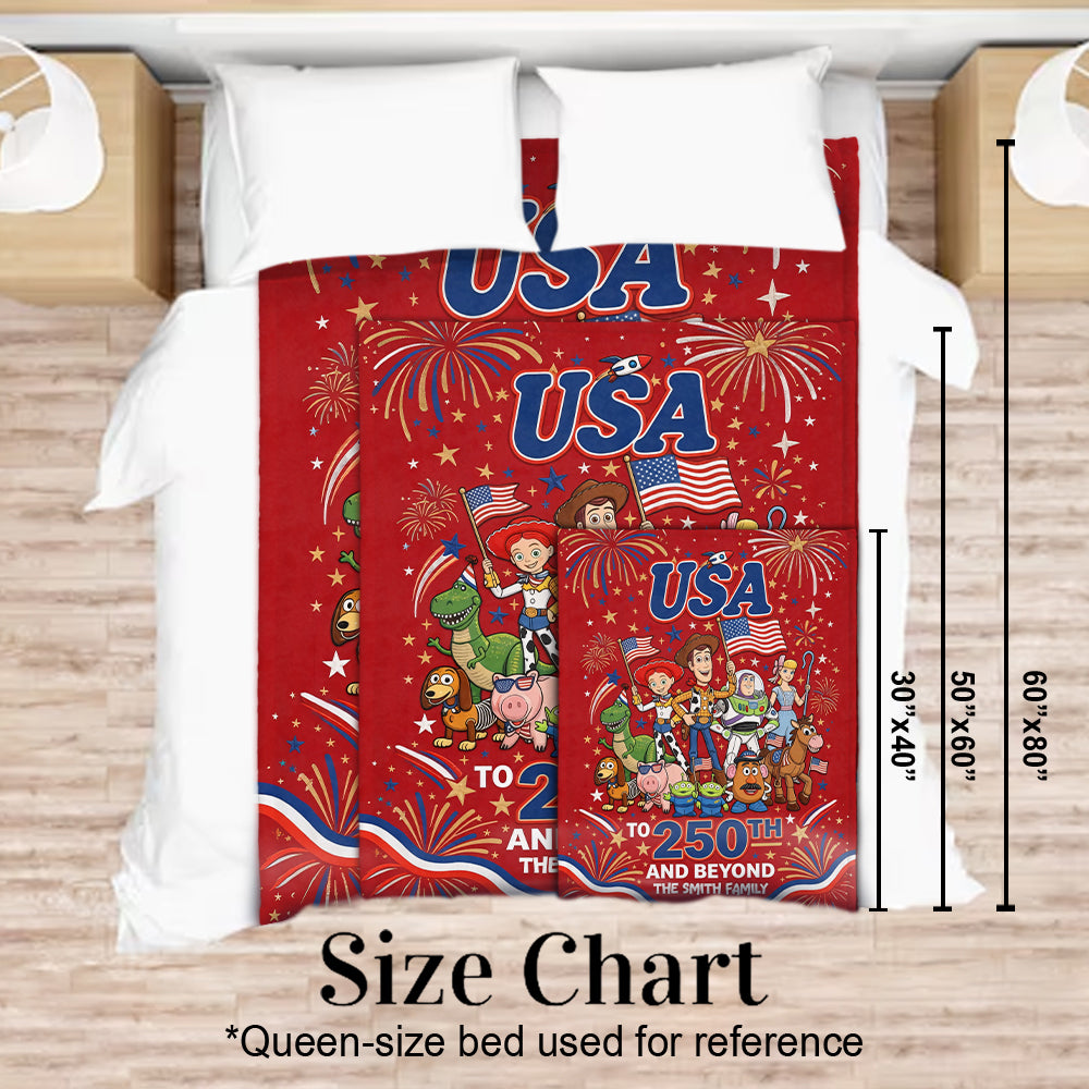 Personalized USA Themed Kids Blanket with Family Name Gift Blanket GradoCreations