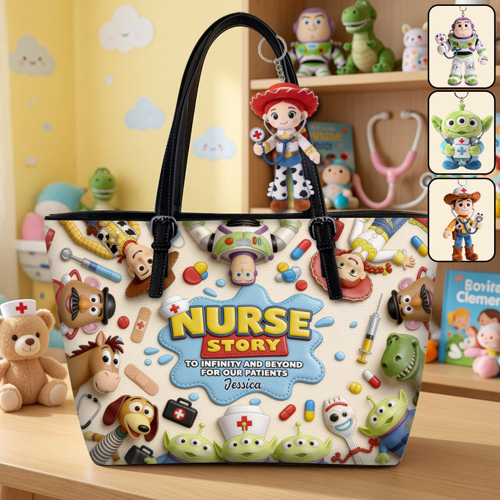 Personalized Nurse Leather Tote Bag with Plush Keychain Gift Leather Bag With Plush Charm GradoCreations