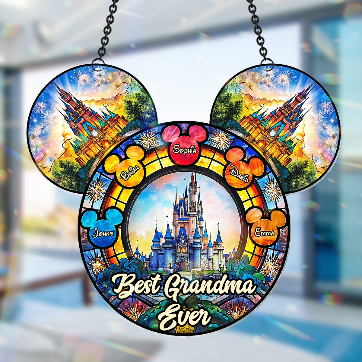 Personalized Mickey Mouse Suncatcher Ornament for Grandma - Unique Home Decor Window Hanging Suncatcher Ornament GradoCreations